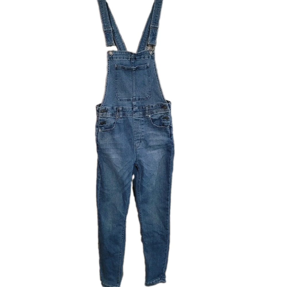 We The Free People Skinny Denim Bib Overalls Size 27 Blue Medium Wash Pockets